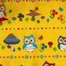 Half Yard Japanese Cotton Fabric Canvas Owl Caterpillar Mushroom Flowers Border Yellow