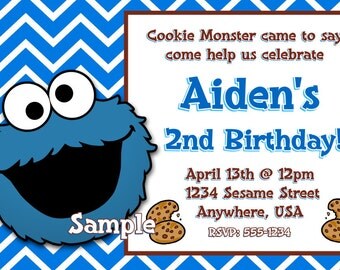 Cookie Monster Birthday Invitations DIY Digital Printable