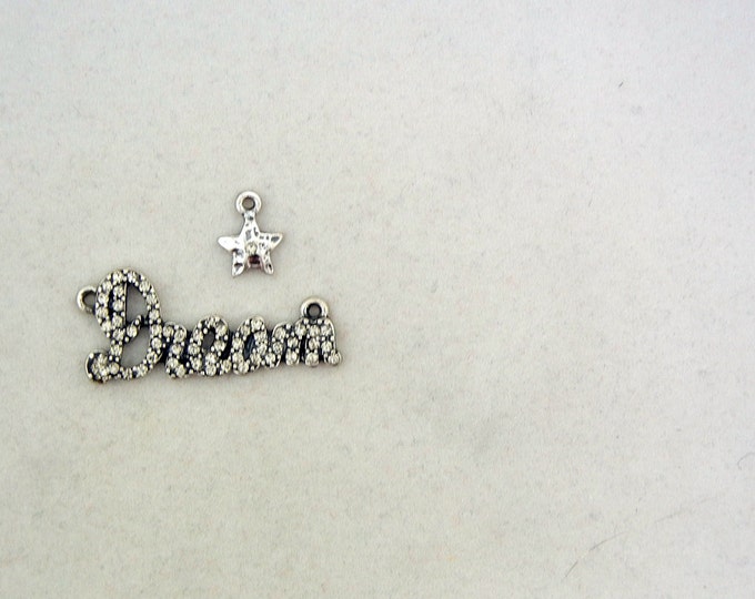 Rhinestone Script Dream Pendant and Star Charm Hematite Double Link