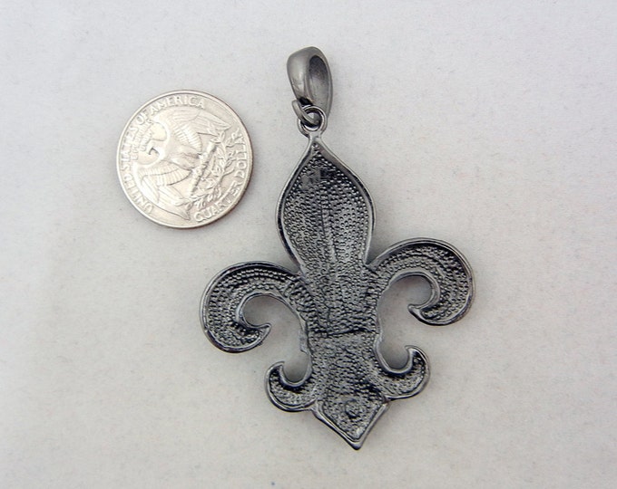 Hematite Fleur de Lis Pendant Black Rhinestones