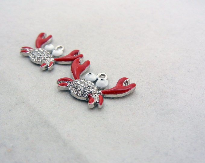 Pair of Small Crab Charms Epoxy and Rhinestones