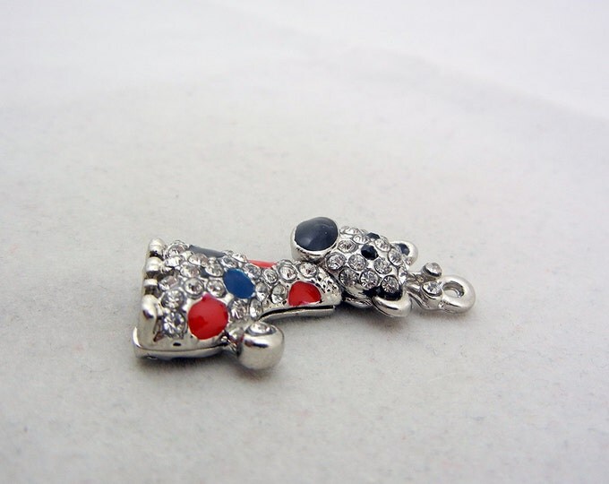 Fun Silver-tone Giraffe Charm Pendant Red and Black Epoxy Rhinestones