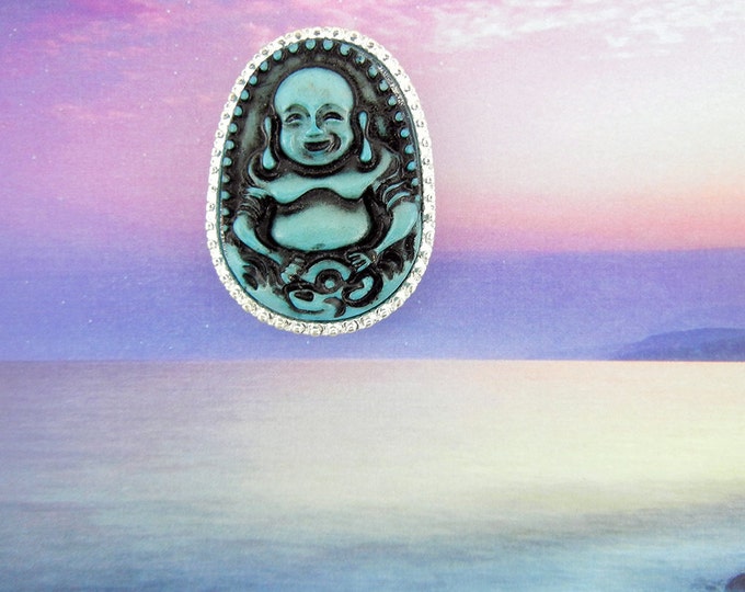 Silver-tone Blue Acrylic Buddha Slide Charm