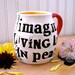 Peace Doves Mug - Imagine - Rustic HandMade John Lennon Words, Quote Extra Large Coffee Mug - Letterpress Stamped Wheel Thrown Tea Cup