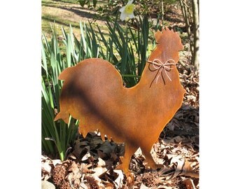 Rooster Metal Garden Stake - Metal Yard Art - Metal Garden Art - Rusty
