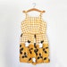 vintage 50s Mustard Yellow Floral Print Houndstooth Check Plus Size Summer Party Dress