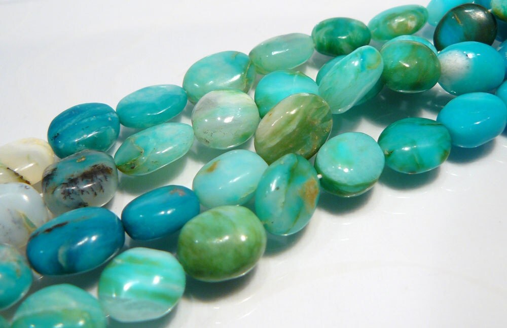 6 Beads...Natural Peruvian Blue Opal Oval Gemstone