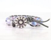Gray Leather Wrap Bracelet Purple Blue White Spring Fashion Boho Style Single Wrap Lavender Flower Bohemian Bracelet Bohemian Jewelry