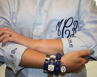 Monogrammed Bride Stripe Oversized Oxford Shirt with Wedding Date and I Do on Cuffs