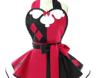 Retro Apron - Harley Quinn Womens Costume Apron - Kitchen, Hostess, & Cosplay Aprons for Women by BambinoAmore
