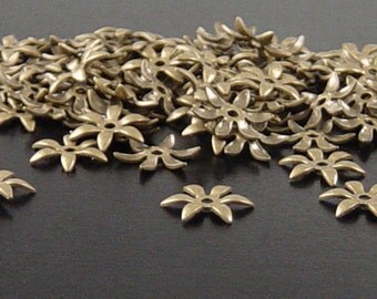 Brass Bronze Bead Cap 100 Antique Bronze Flower Victorian 6 point Tiny Bendable 7.5mm (1119cap07z1)xz