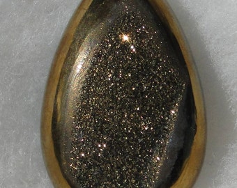 Gold metallic Titanium Drusy or Druzy pear cabochon, 41.98 carats 096-13-048