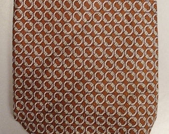 Designer Fratello Neck TIE SILK Tweel Circles stripes brown beige handmade 1980s Dead Stock 60 x 3plus in