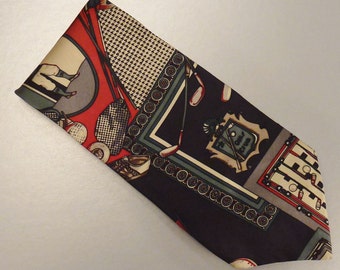 Designer GOLF Motifs Neck TIE Silk handmade Jeremy Slade 1980s Dead Stock 65 x 3.5 in