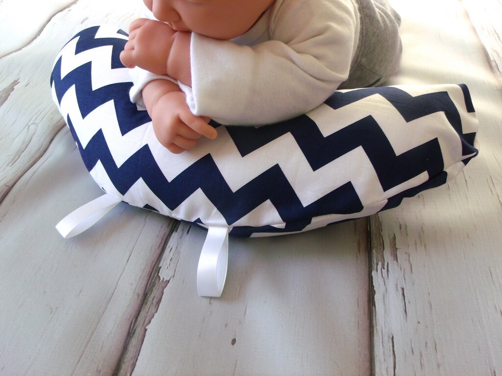 Organic Tummy Time Pillow Chevrons in Navy