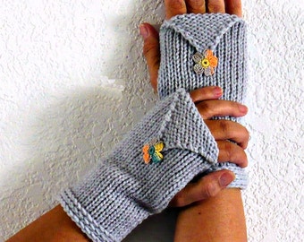 Knit Wrist Warmers Gray Knit Gloves Knit Fingerless Gloves Knit Arm Warmers Fingerless Mittens Knit Hand Warmers Gauntlets Grey