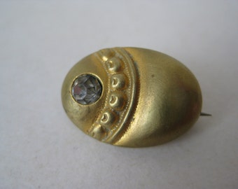Egg Gold Rhinestone Brooch Clear Vintage Pin
