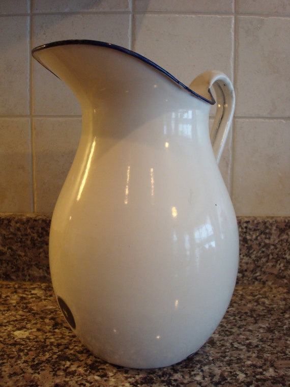 Vintage White Enamel Pitcher 7