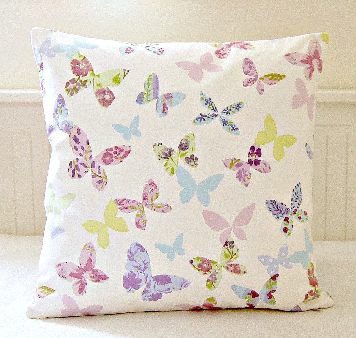 butterflies decorative pillow cover yellow pink lilac blue