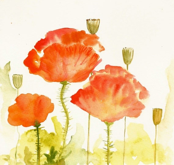 Red Poppies Original Watercolor / Original Art direct from the Artist / Flowers