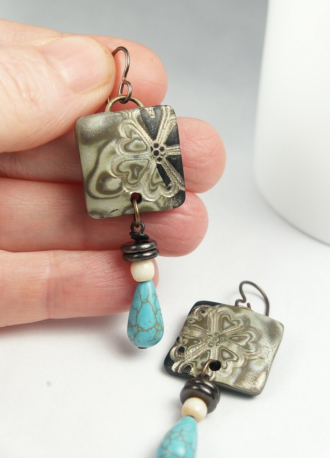 SALE / FREE SHIPPING / Polymer Clay Earrings featuring Square