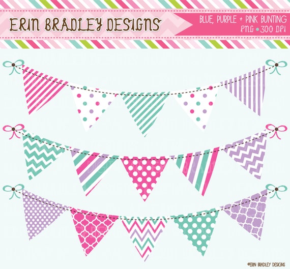 50 OFF SALE Blue Pink and Purple Banner Flag by ErinBradleyDesigns