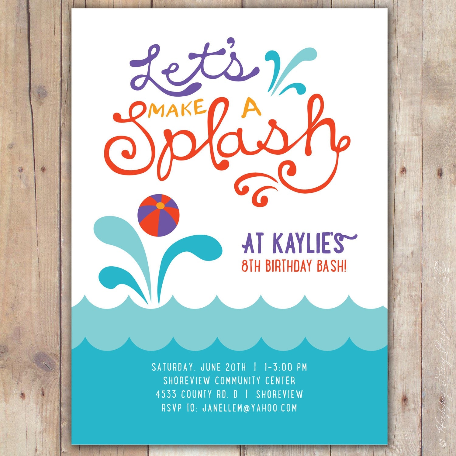 Splash Custom DIGITAL Birthday Pool Party Invitation Invite