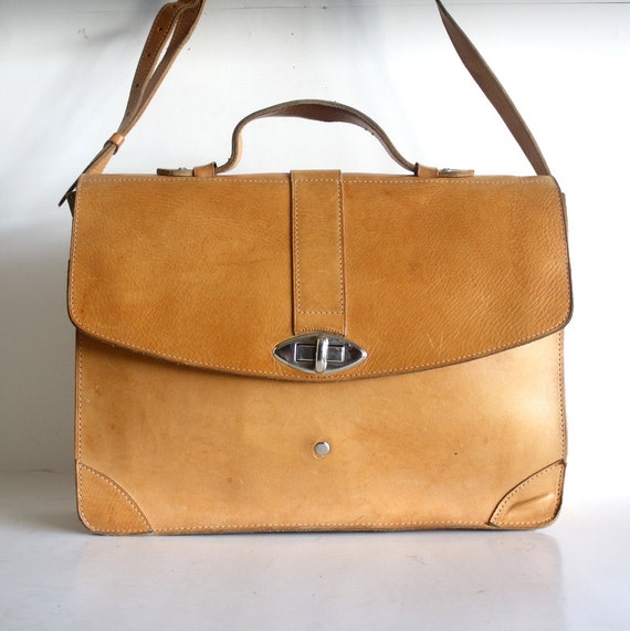 Vintage Tan Leather BriefCase Bag by pascalvintage on Etsy