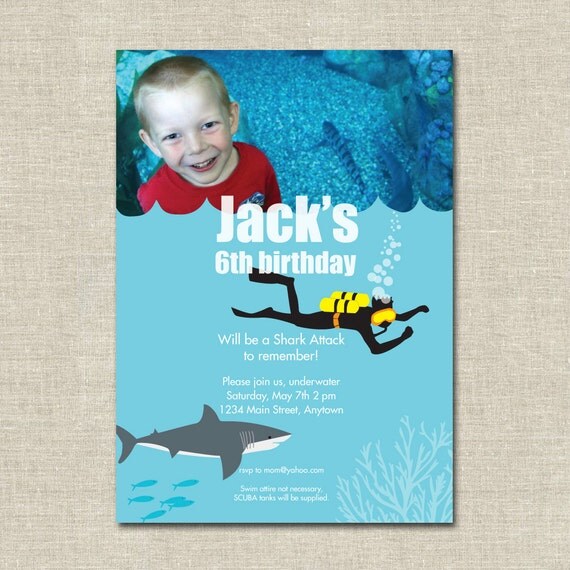 Shark and Scuba Custom Printable BIRTHDAY PHOTO INVITATION | Paper and Cake Il_570xn