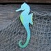 Seahorse metal wall art - reclaimed metal gift wall sculpture aqua bathroom art beach house