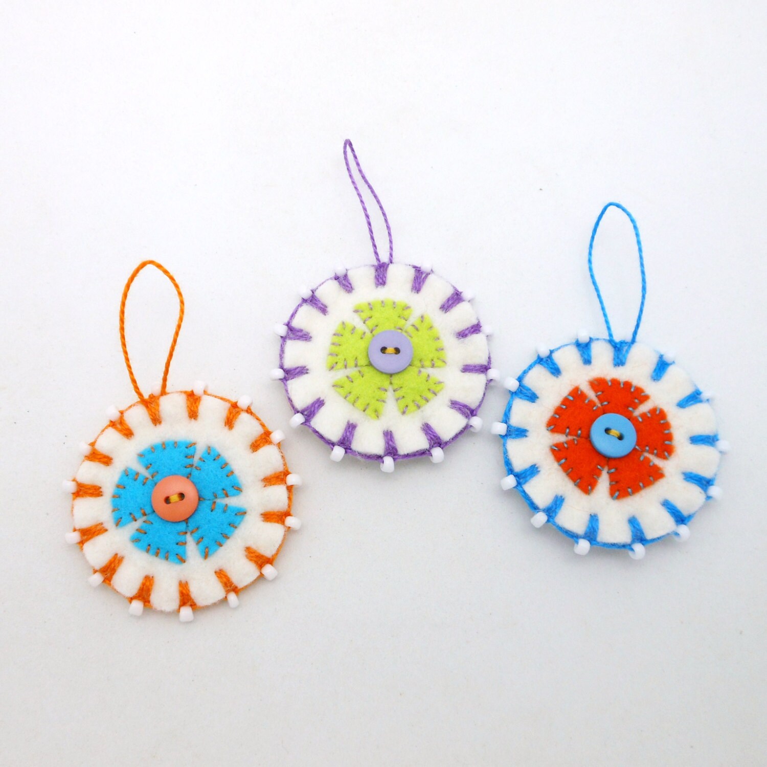 Spring / Summer Wool Felt Flower Ornaments Set of 3