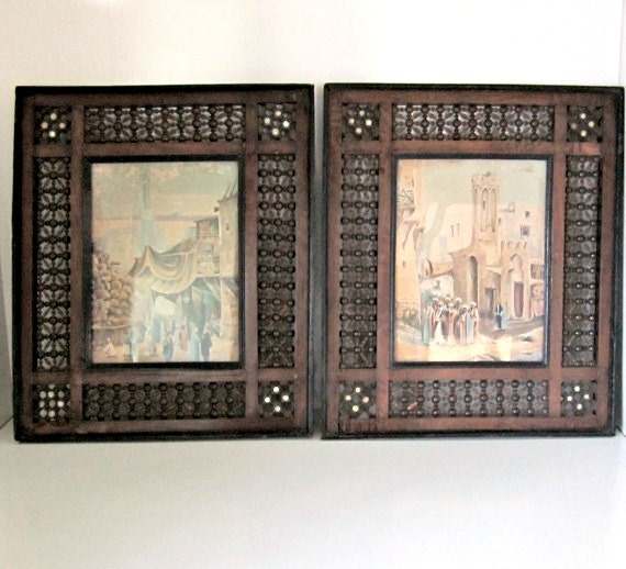Vintage French Moroccan Frames with Mother of Pearl Inlay and