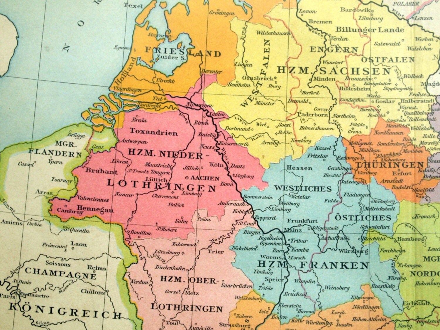 1889 Antique Map of Germany under the Saxon and by bananastrudel