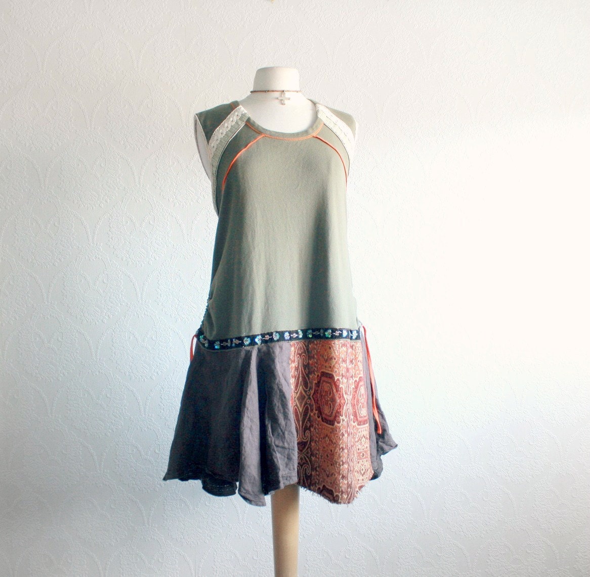Olive Green Plus Size Dress 3X Bohemian Clothes Brown Linen