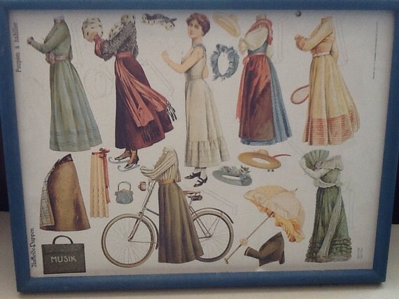 Items similar to Vintage framed German paper doll  wall  
