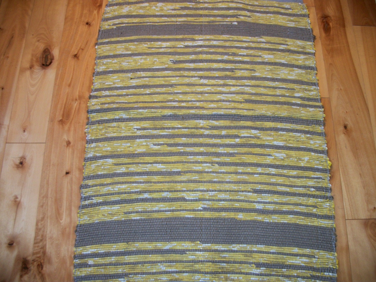 Rag Rug Mustard Yellow and Brown Hand Loomed Rug with No