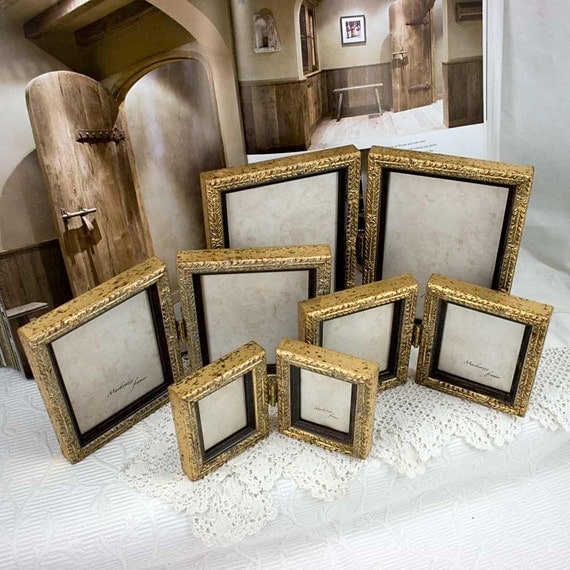 5x7 inch Pale Gold Hinged Double Frame for Two Vertical Photos/Wedding