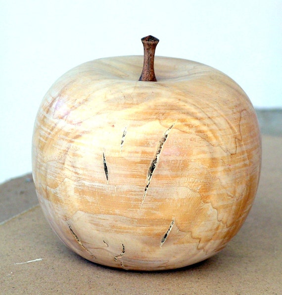 Wood Turned Apple Carved Wooden Fruit Rustic by retrosideshow