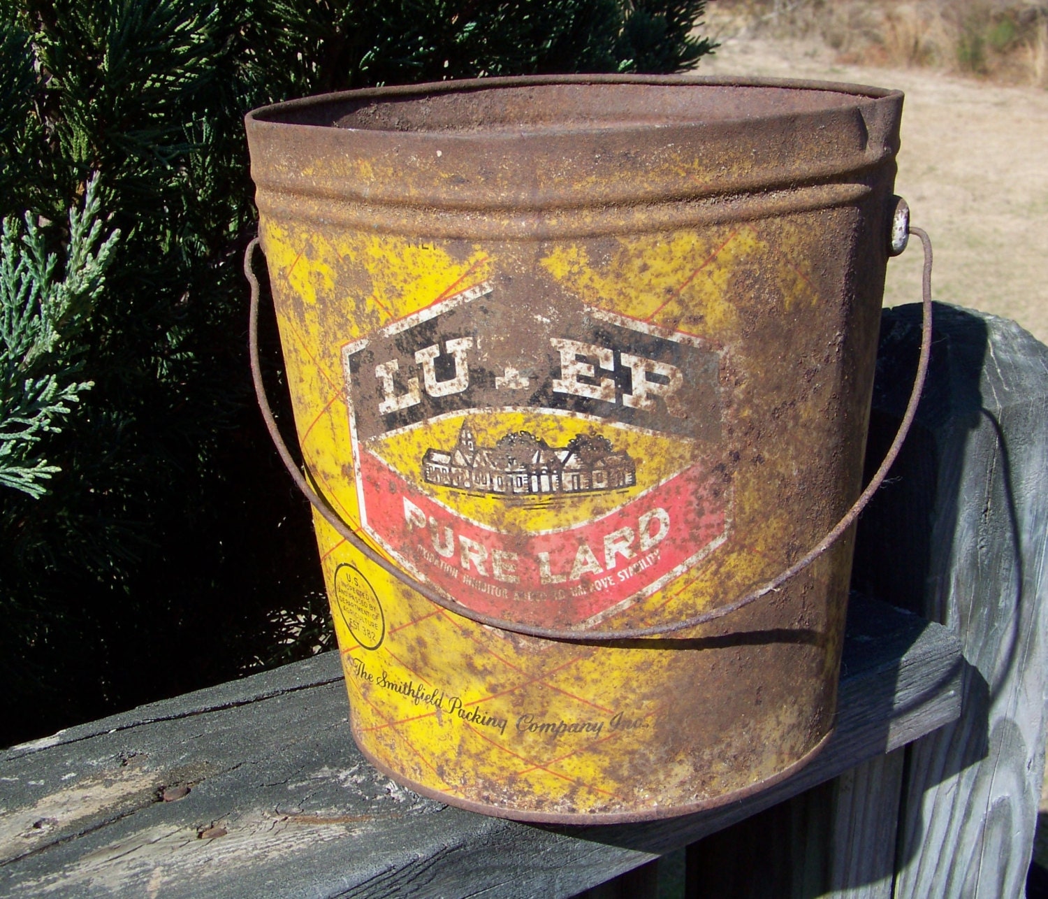 Vintage Luter Pure Lard Tin Bucket...Wire
