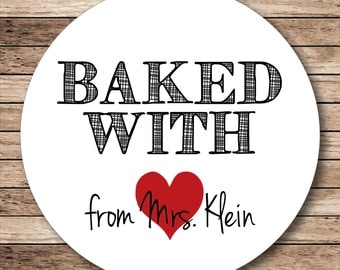 Baked with Love (heart) Personalized Stickers, Baking Labels or Tags