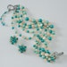 1950's Sea Blue Green Necklace Earrings Set - Five Strand Faux Pearl necklace