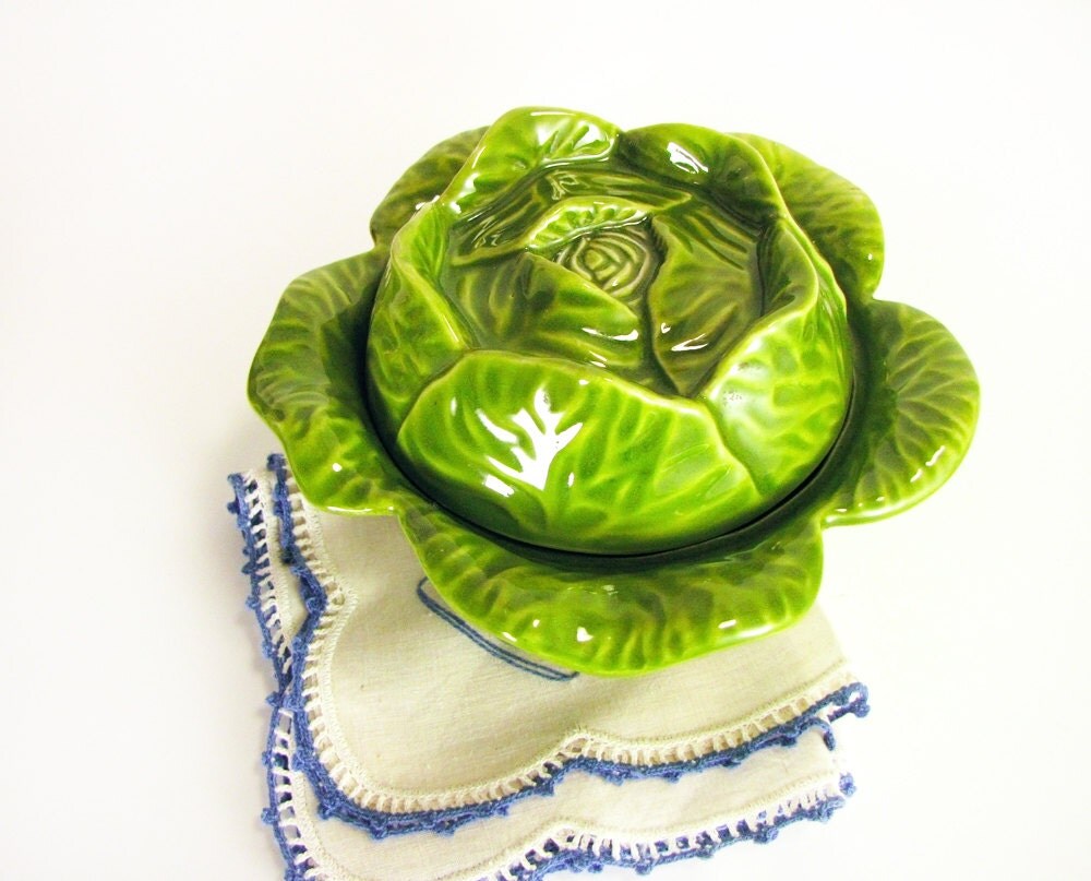 Vintage Cabbage Leaf Bowl with Lid Ceramic Leaf Bowl