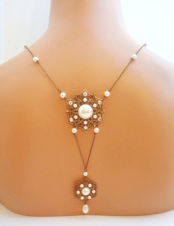 Bridal backdrop necklace wedding necklace vintage by treasures570