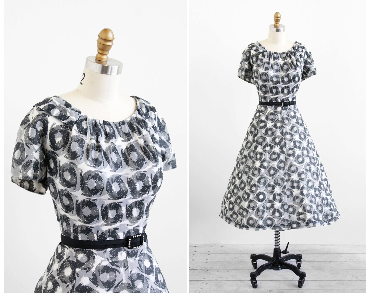 vintage 1950s xl dress / 50s plus size dress / Sheer Black and