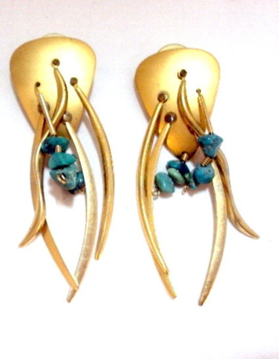 Wild Fun Dangling Earrings with Chunks of Turquoise