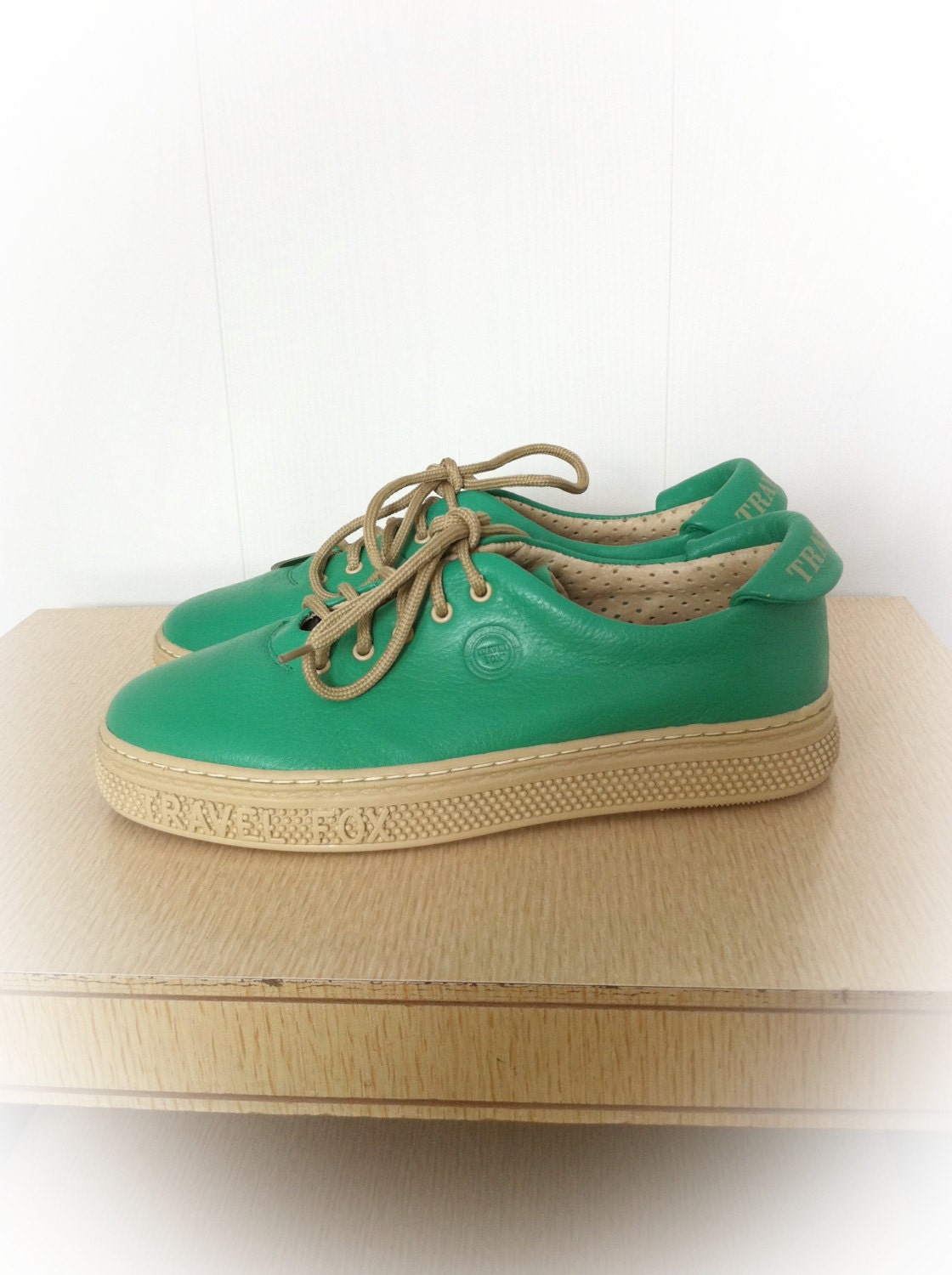 Vintage 1980s Travel Fox Shoes Green Sneakers Deadstock Euro