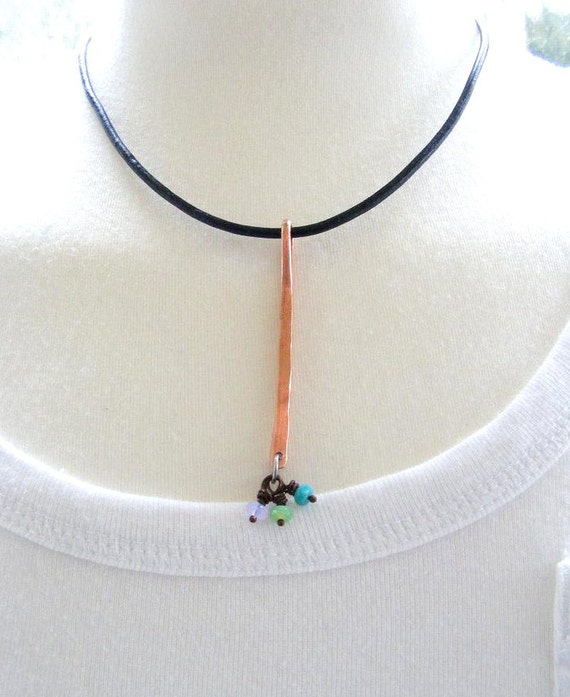 Hammered Copper Pendant with Wire Wrapped Bead by meiguidesigns