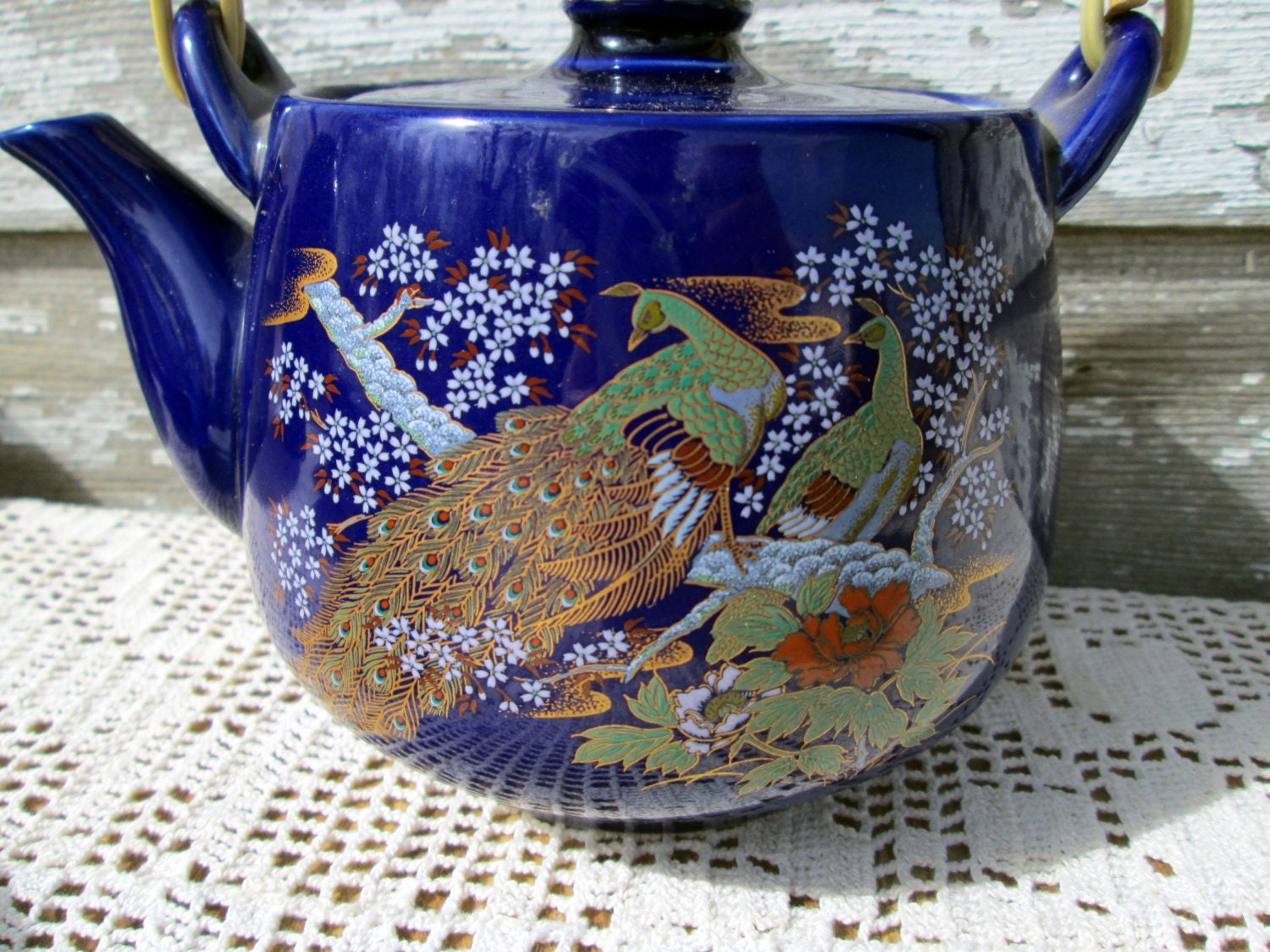 Vintage Japanese Tea Set Cups Teapot and vase Cobalt blue Hand