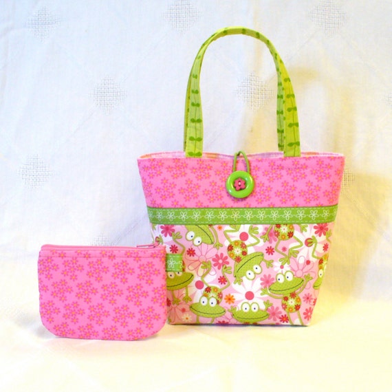 Little Girls Purse Coin Purse Set Silly Frogs Mini Tote Bag