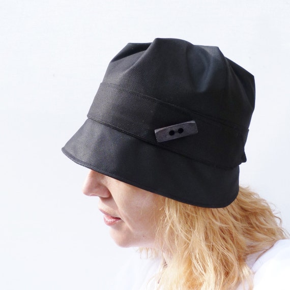 Waxed Cotton Rain Hat Black